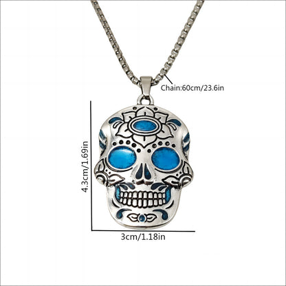 Halloween Luminous Skull Necklace With Day Of The Dead Lotus Pattern