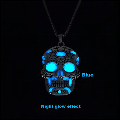 Halloween Luminous Skull Necklace With Day Of The Dead Lotus Pattern