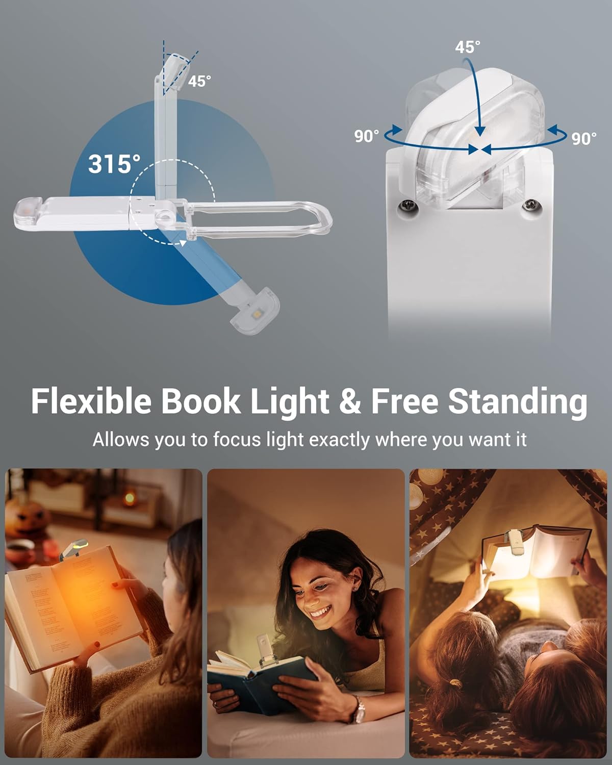 USB Rechargeable Book Reading Light With Brightness Adjustable