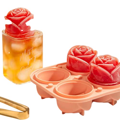 Rose Ice Cube Molds, Silicone Round Cube Flower Shape