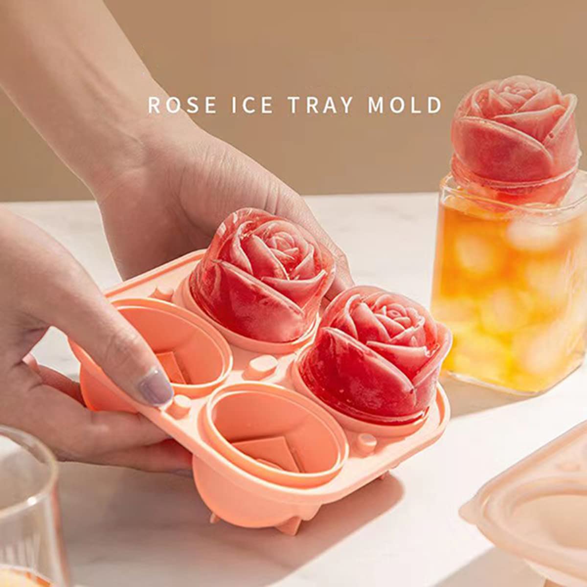 Rose Ice Cube Molds, Silicone Round Cube Flower Shape