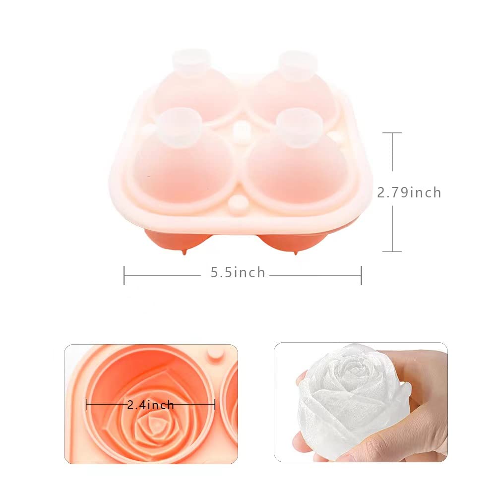 Rose Ice Cube Molds, Silicone Round Cube Flower Shape